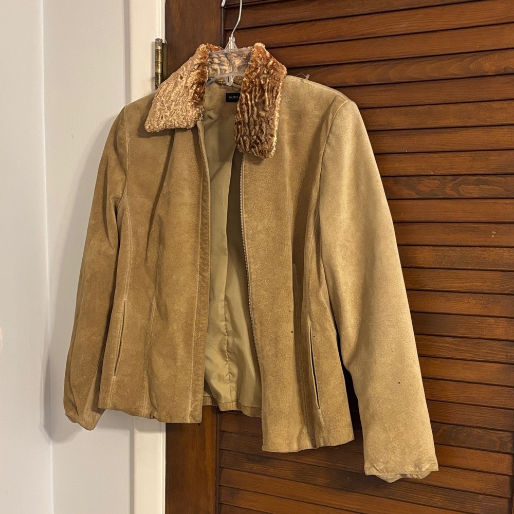 Tan Suede Jacket with Faux Fur Collar